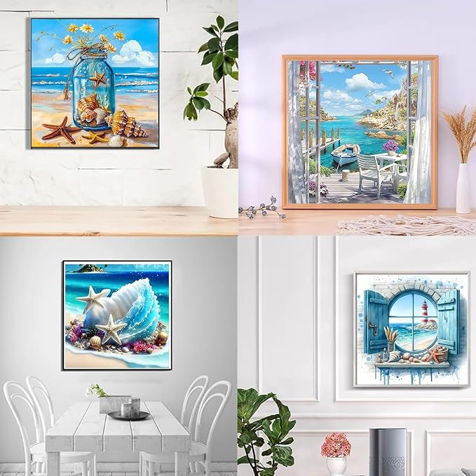 Diamond Art Kits for Adults,4 Pack Beach Diamond Painting Kits 12x12inch