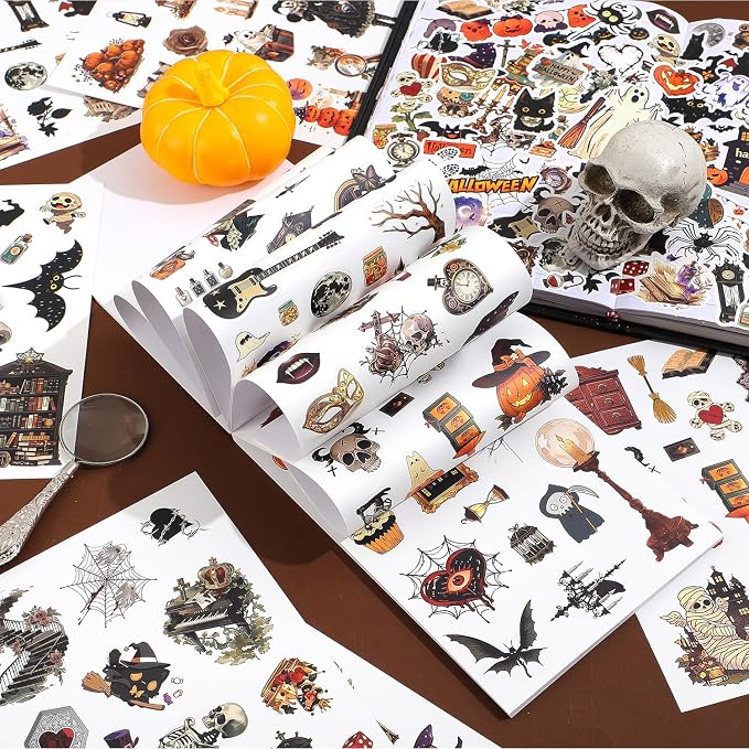 Halloween Sticker Book, 400+ Waterproof Vinyl Halloween Stickers, Funny Stickers for Adults & Kids, Cute Spooky Pumpkin Witch Stickers for Journaling, Scrapbooking, Crafts, Laptops and Water Bottles