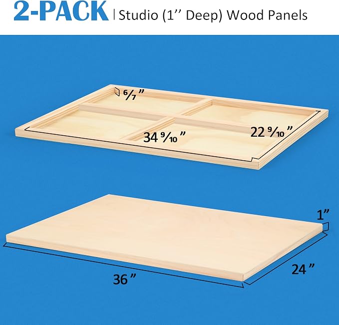 Falling in Art 2 Pack 24x36 Unfinished Birch Wood Panels Kit for Painting | Studio 1’’ Deep Wood Canvas, Cradle Boards for Acrylic Pouring, Art, Crafts, Epoxy Resin, Laser Engraving Cutting