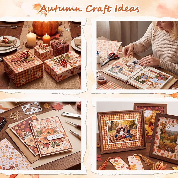 24 Sheets Fall Thanksgiving Scrapbook Paper Double-Sided, 11.4×11.4 Inch