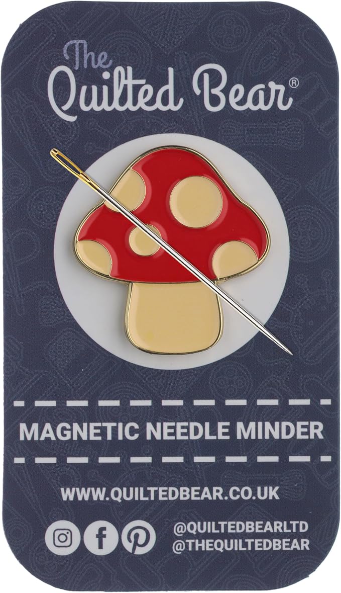 The Quilted Bear Magnetic Needle Minder, Toadstool Mushroom | Enamel Needle Keeper for Embroidery & Cross Stitch, Secure Holder for Sewing Needles & Pins, Strong Magnet, Sewing Accessory