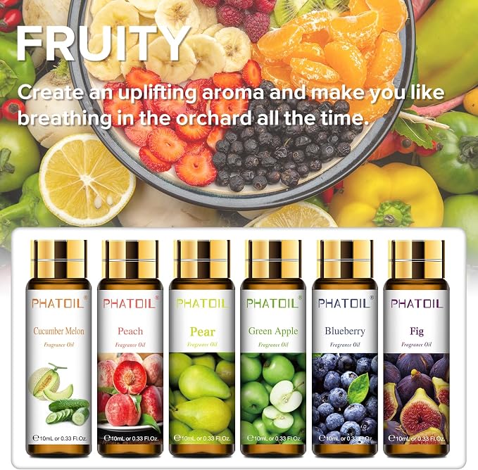 PHATOIL Fruit Fragrance Oil Set for Diffusers for Home, Soap Candle Making
