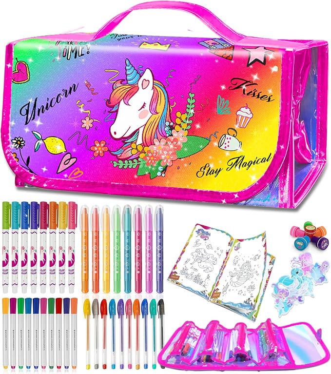 56 PCS Washable Scented Markers Set with Glitter Pencil Case, Kids Art Set