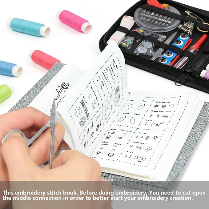 INDCOLOR 2026 Upgraded Embroidery Stitch Book Kit, 106 Patterns with Tools & Tutorials, 86 PCS Beginner Embroidery Kit, Portable All-in-One Hand Embroidery Book for Adults & DIY Craft Lovers