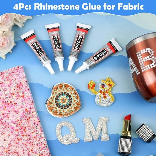 B7000 Glue Clear for Rhinestones, 4pcs 15mL Strong Adhesive B-7000 Jewelry Bead Gem Glue with Precision Tip, Quick Dry Bedazzling Adhesive for Jewelry Making Clothe Fabric Shoes DIY Crafts Nail Art