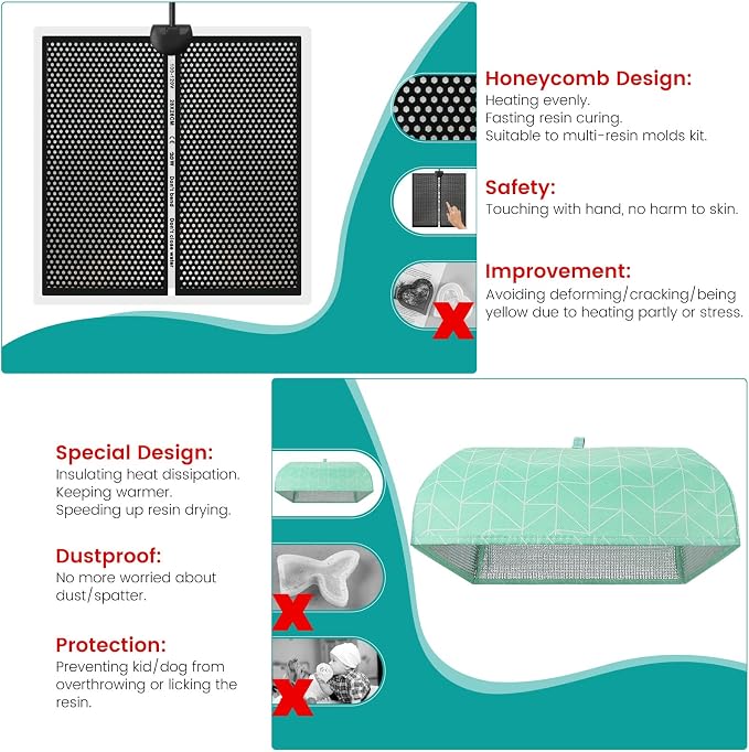 Resin Heating Mat with Cover Timer, Fast Resin Curing Mat, Epoxy Heater Silicone Heat Pad Drying Machine
