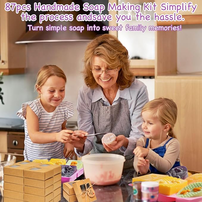 87 pcs Soap Making Kit with 2 Pack Bee Silicone Soap Molds, 20Gift Bags, 20 Tags,20 Paper Boxes, 24 pcs bee Stickers,65ft Jute Twine Craft Set for DIY Handmade Soaps Suitable for All Enthusiasts
