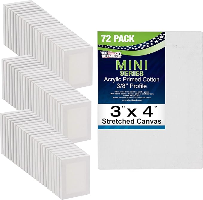 U.S. Art Supply 3"x4" Mini Square Canvases for Painting, Bulk Pack of 72