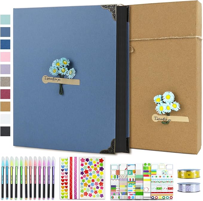 Vienrose DIY Scrapbook Photo Album Kit with Pens Tapes and Stickers 60 Pages Hardcover 8.5x11 Inches 3 Rings Removable Black Paper Scrapbooking for Lover Friends Kids Wedding Skyblue | 30 Sheets,Hardcover,3-Ring Removable Black Paper,Pens,Tapes,Sticker...