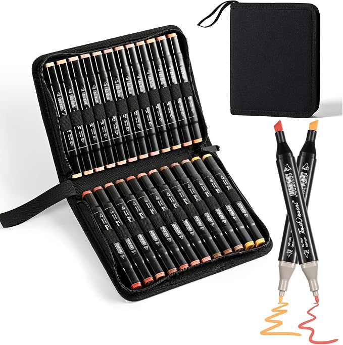 Skin Tone Colors Alcohol Markers Set,24 Color Dual Tips Art Markers,Markers Pens for Artist Adults Coloring Illustration Painting DIY Crafts Making Art Supplies