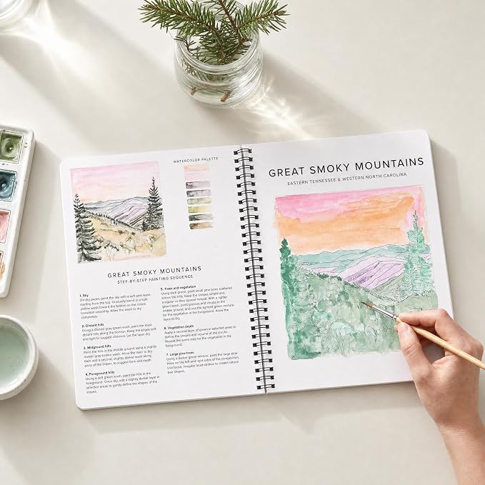 Beautiful Watercolor Book for Beginners - 10 National Park Designs | Guided Watercolor Painting Workbook on Quality Paper - Relaxing Activity Book for Adults and a Perfect Art Gift for Women