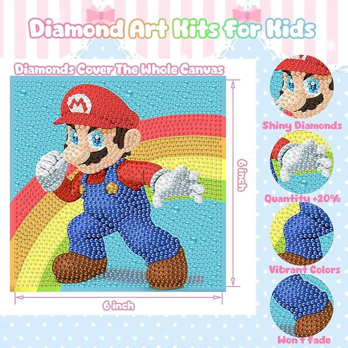 LWZAYS Diamond Painting Art Kits for Kids, 5D Gem Dots Crafts for Kids | Diamond Art Kit for Kids,Full Round Drill Big Gem Art for Kid,Home Wall Decoration 6X6 inch（Gift Box Included）