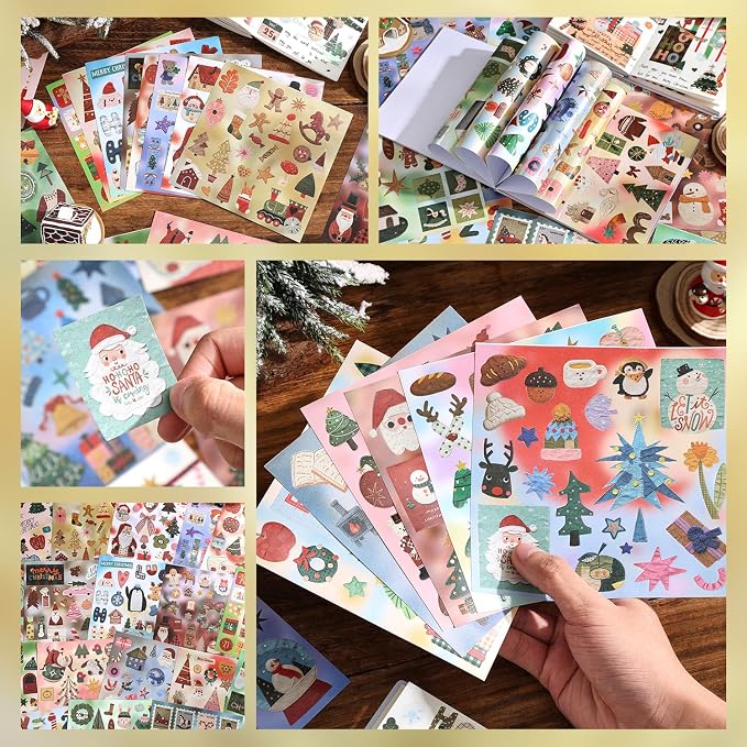 30 Sheets 670+ Paper Christmas Stickers Book for Planners, Calendars