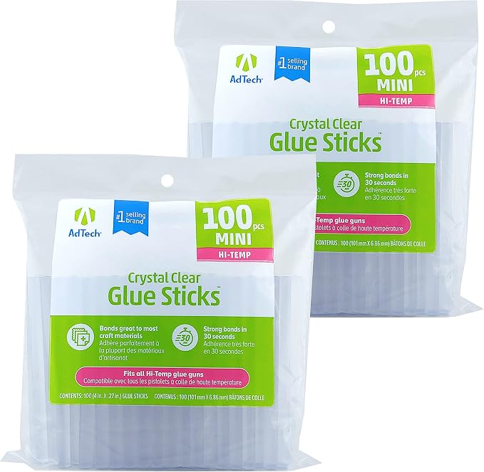 AdTech High Temp Mini Hot Glue Sticks, 4-Inch, 200-Count (2-Pack) | Strong Bond for Crafting, DIY & Repairs | Works with Hi-Temp Mini Glue Guns | Made in the USA