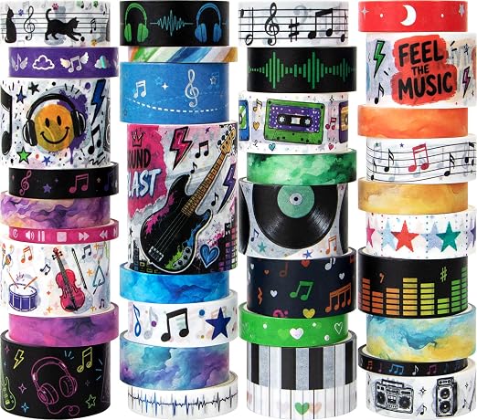 Music Washi Tape Set, 35 Rolls Decorative Washi Tape with Gradient Foil, Music Notes, Piano Keys, Cassette Tape Designs for Journaling, Scrapbooking, Planner, Card Making, DIY Crafts & Gift Wrapping