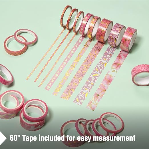 Mr. Pen- Washi Tape Set, 21 Rolls, Assorted Sizes, Floral Pink | 5.5 Yards/Roll, Washi Tape for Scrapbook, Arts, Crafts, Journals and Planners