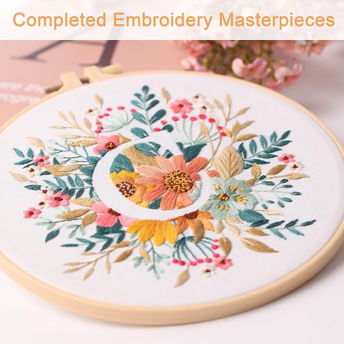 Harimau Letter C Pattern Embroidery Kit for Adult Beginners, Complete Starter Pack with 1 Hoop, Needles, Instruction Guide & Embroidery Stitch Video Tutorials