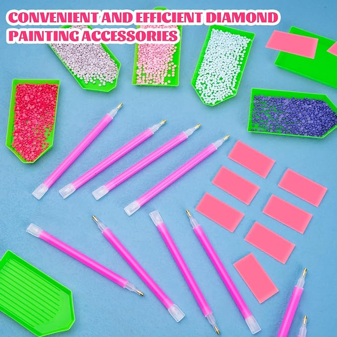 60PCS Diamond Art Painting Kits Tools 5D with 10 Drill Pen Grip Tray