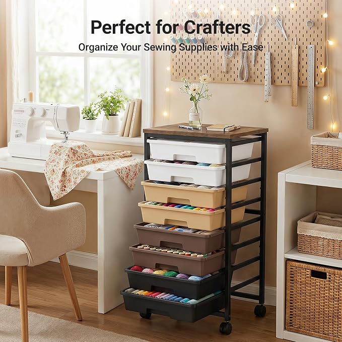 Pipishell Rolling Cart with 5 Drawers, Craft Storage Cart, Khaki Gradient