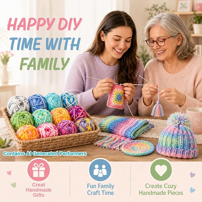 MAQIHAN 10x15g Ombre Yarn for Crocheting - Soft Cotton Yarn for Knitting | Multicolor Variegated Yarn Skeins for Handicrafts, Assorted Vibrant Colors for Crochet & Knitting Beginners, Adults