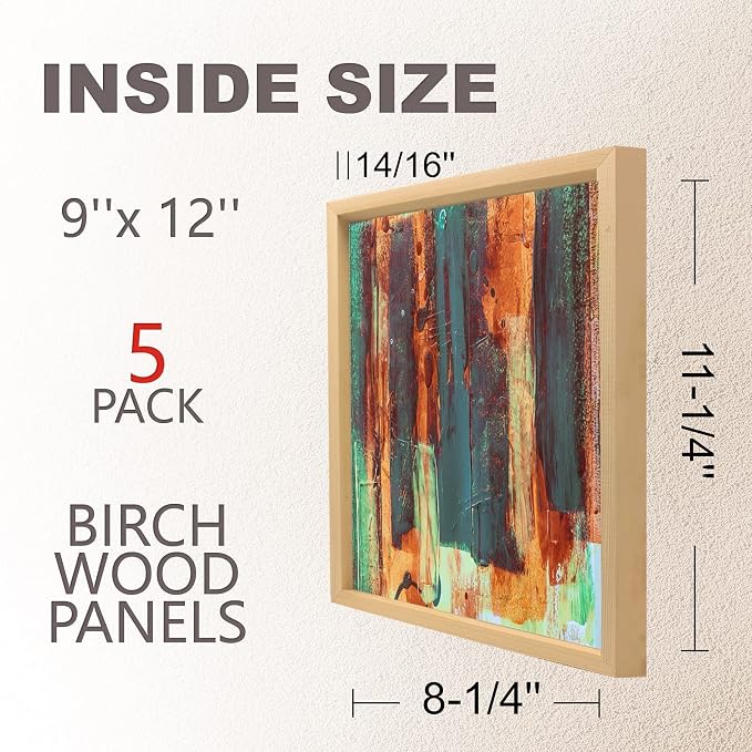 Cupohus 9'' x 12'' 5 Packs Unfinished Wood Canvas Panels for Painting