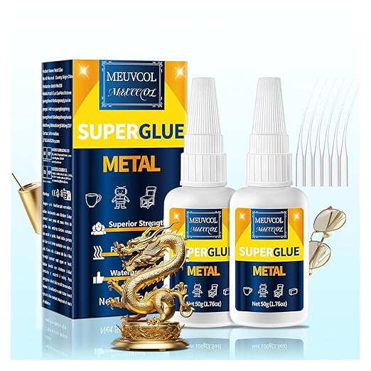 Meuvcol Super Glue for Metal 100g, Clear Instant Metal Glue for Aluminum and Stainless Steel, Fast-Drying Super Glue for DIY Crafts, Tools, Jewelry, Plastic, Wood and Rubber Repairs