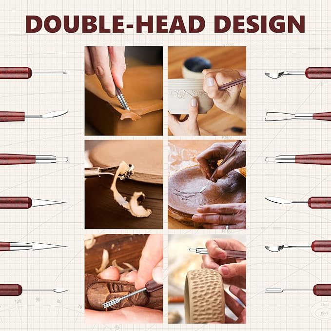 Clay Tools Sculpting, Double-Sided Polymer Carving Tools Kit, Wood Ceramic Tool Set for Pottery, Air Dry Clay, Polymer Clay, Sculpting, Modeling, Pumpkin Carving and Supplies