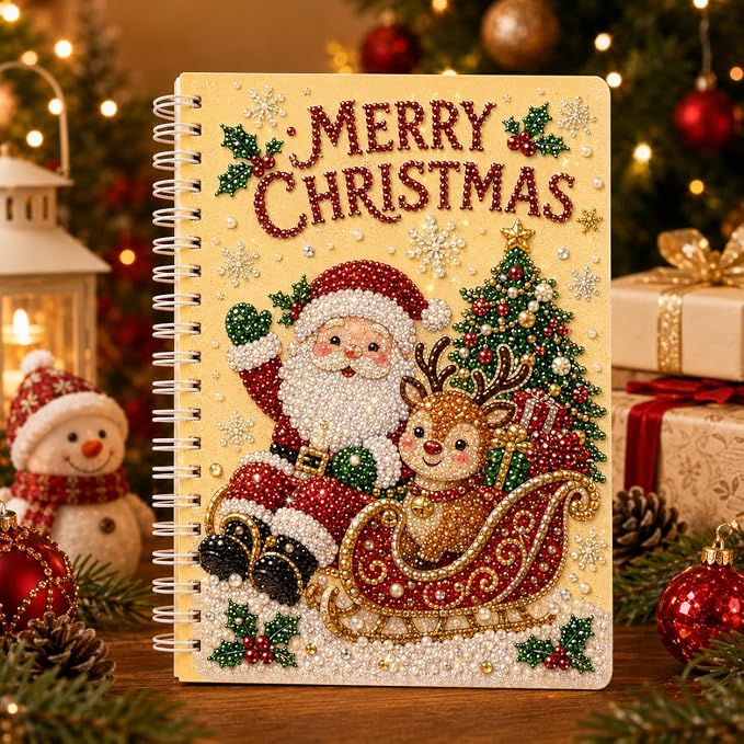 100 Pages DIY Christmas Pearl Diamond Art Painting Notebook，Style J