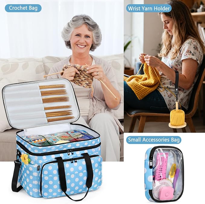Crochet Organizer Bag with Yarn Holder, Large Yarn Storage for Accessories
