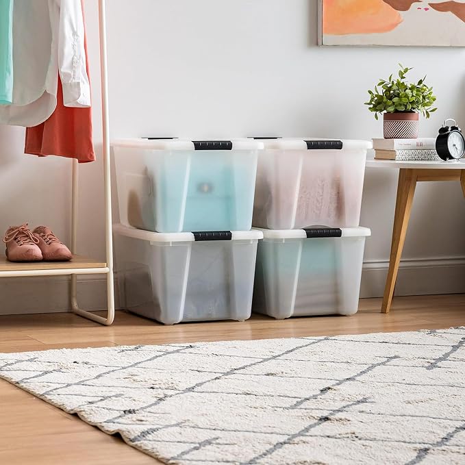 IRIS USA 4-Pack 40 Quart Storage Bins with Lids, Pearl