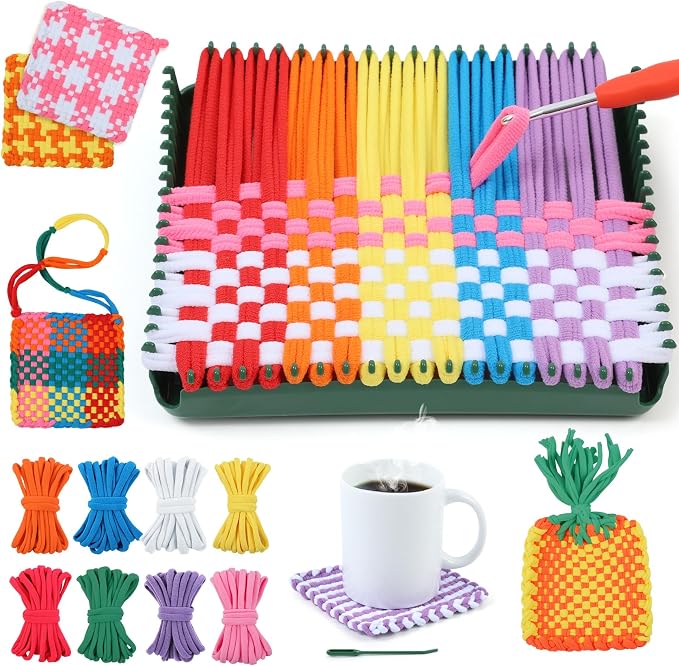 IQKidz Weaving Loom Kit for Girls Ages 8-12, DIY Arts and Crafts for Kids and Adults, Great Toy Gifts for Beginners 6-8 9 10 11 12, Potholder Knitting Loom with 224 Refill Loops
