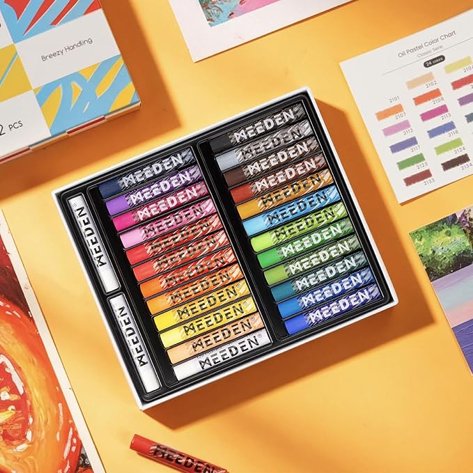 MEEDEN Soft Oil Pastels Set: 24 Colors with Extra 2 White Smooth Oil Pastel