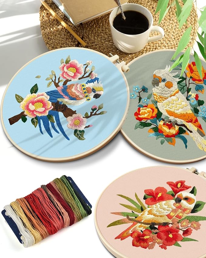 TINDTOP Embroidery Kit for Adult, Parrot Embroidery Stitch Practice kit