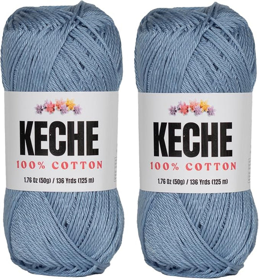 Cotton Yarn - 100% Cotton Yarn for Crocheting and Knitting, Mercerized Cotton Amigurumi Yarn Fine-Sport 2 1.76 oz (50g) / 136 Yrds (125 m) 2 Skeins - Blue