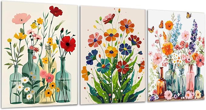 Yunruily 3 Pack Flowers Adult Paint by Numbers - Paint by Number kit for Adults,Flowers Paint by Number Adult for Gifts Home Wall Decor 12x16inch