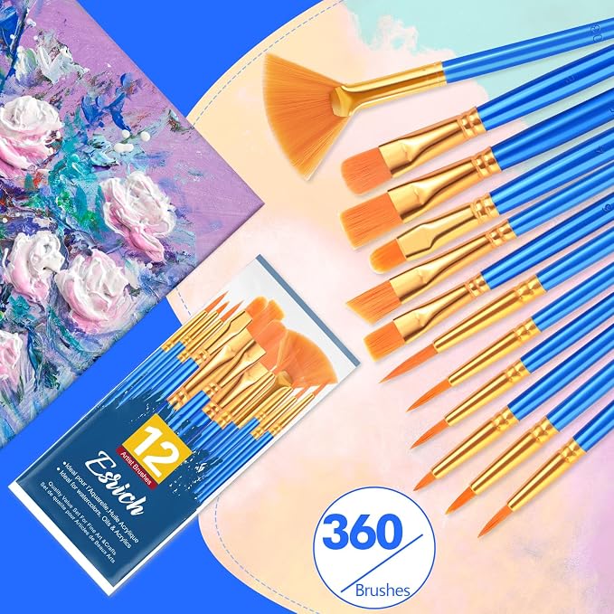 ESRICH Paint Brushes Set, 30Pack 360pcs Paint Brush for Acrylic Painting | Artist Paintbrushes for Watercolor Oil Rock Face Painting, Paint Brush for Kids Adult Arts Painting Brush Kits.