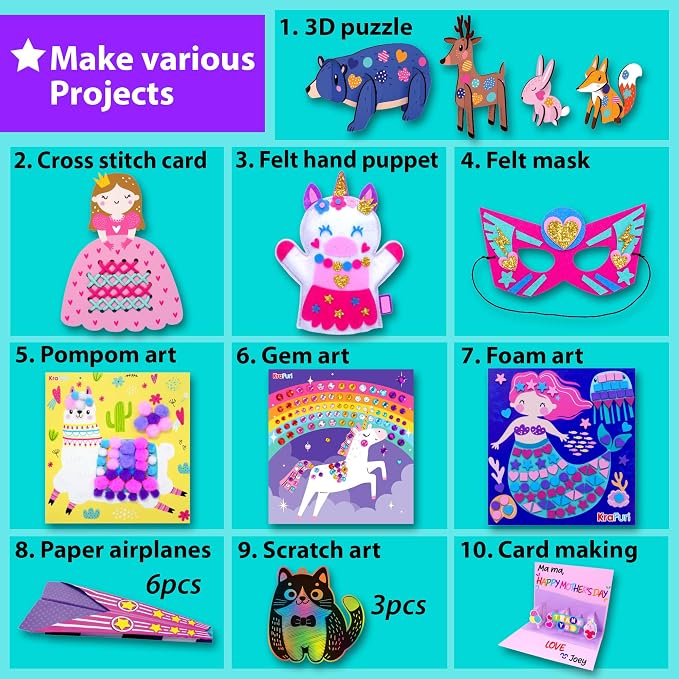 KRAFUN Craft Workshop Kit Ages 3-5 |10 Envelopes, Unicorn & Mermaid