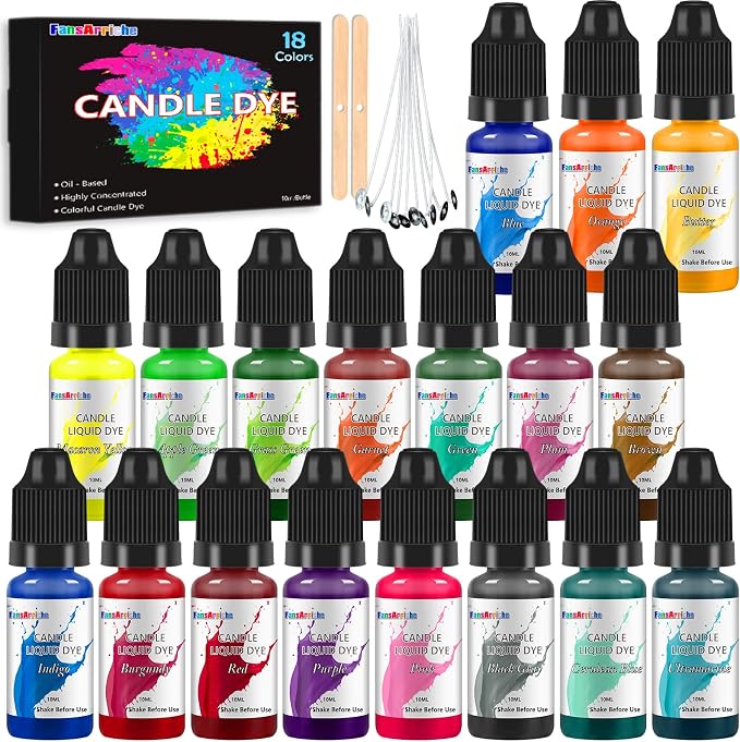 FansArriche Candle Dye - 18 Colors Liquid Oil-Based Dye for Candle Wax | Highly Concentrated, Natural Candle Color for DIY Candle Making