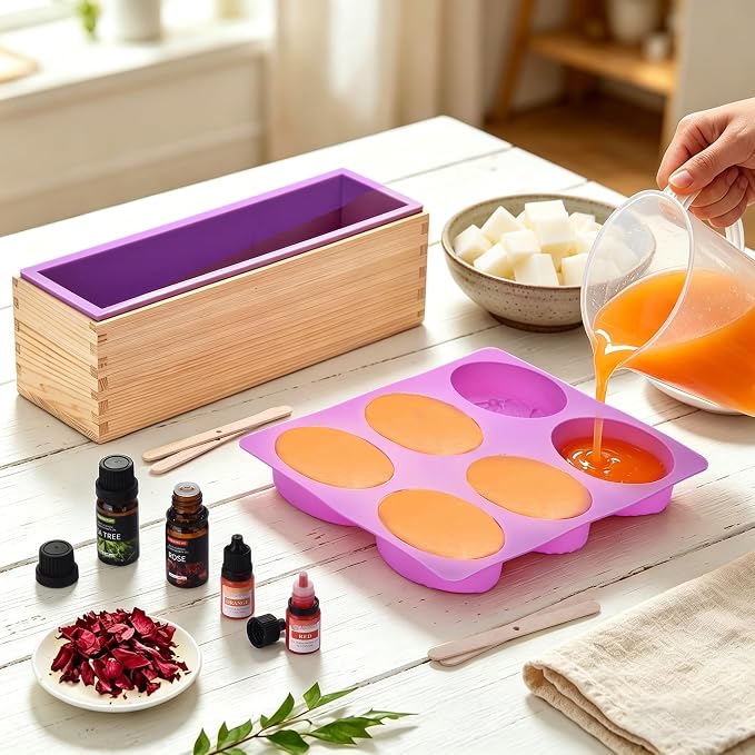 kelodo Soap Making Kit for Adults All-in-One Soap Making Supplies | Includes Melt & Pour Goat Milk Soap Base, Silicone Loaf Molds,Premium Cutting Box & 500+PCS DIY Handmade Soap