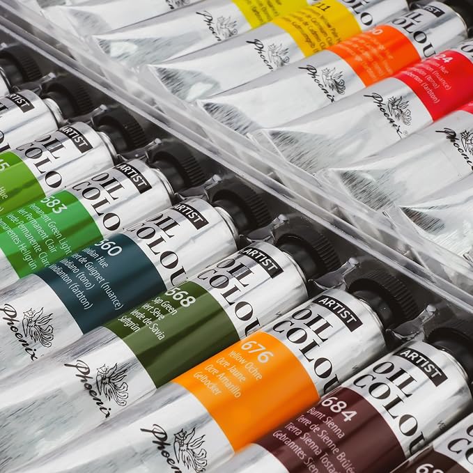 PHOENIX Artist Oil Paint Set - 24 Color x 1.35 Oz. / 40ml Tubes Professional Quality Oil Based Paint for Canvas Painting