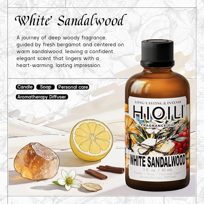 HIQILI White Sandalwood Fragrance Oil for Candle, Diffuser & Body