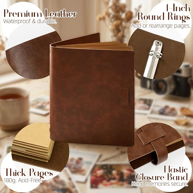 3D Interactive Scrapbook Album, Faux Leather - Dark Brown
