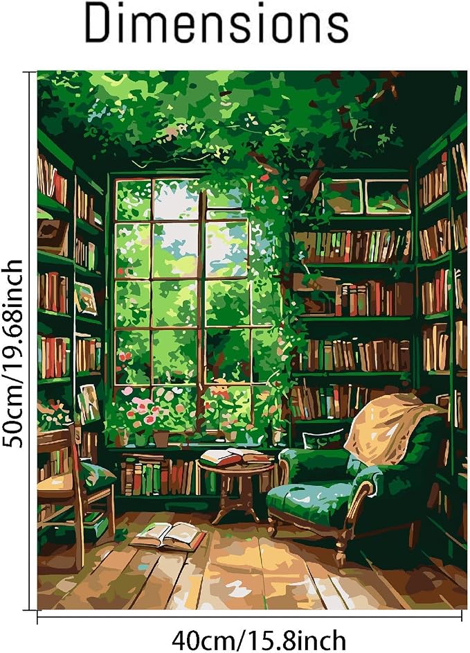 Clendo Paint by Number for Adults Beginners, Study Room Adults Paint by Numbers Kits on Canvas, DIY Oil Painting Acrylic Paints for Home Wall Art Decor(16x20inch)