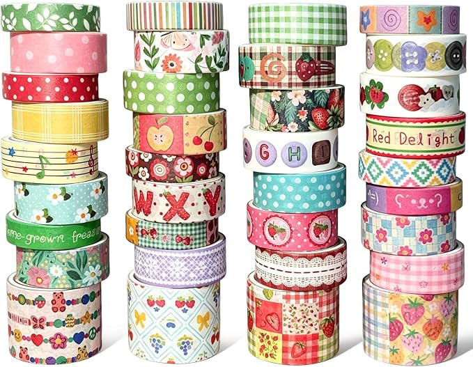 Washi Tape Set - 35 Rolls 2M Per Roll Strawberry Pastel Cute Scrapbook Tape