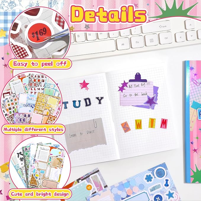 1000+ Pcs Alphabet Collage Sticker Book, Retro Letter & Collage Note Frame Decor Stickers for Junk Journal, Scrapbooking Supplies, Ideal DIY Decorative Gift for Women Teen Girls