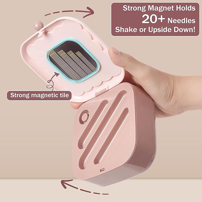 LOTOFUN Small Sewing Kit Box: Cute Portable 2-Layer Organizer Magnetic Needle and Thread Kits Holder Basic Case - Home Clothes Repair for Beginners (Pink)