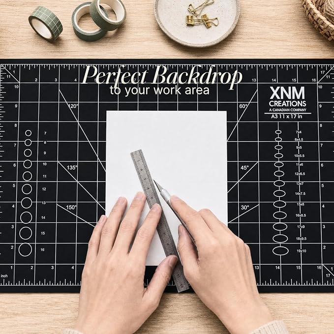 XNM Premium Self Healing Cutting Mat - 12 Inches by 18 inches - A3, 3 Layer Quality PVC Construction - Dual Sided, Imperial and Metric Grid Lines - Perfect for Cutting, Sewing, and Crafts