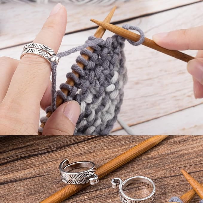 Ubuymart 2 Pack Knitting Crochet Loop Ring for Fingers, Adjustable Crochet Tension Ring, Metal Open Yarn Guide Finger Holders, Knitting Thimbles for Crochet Sliver