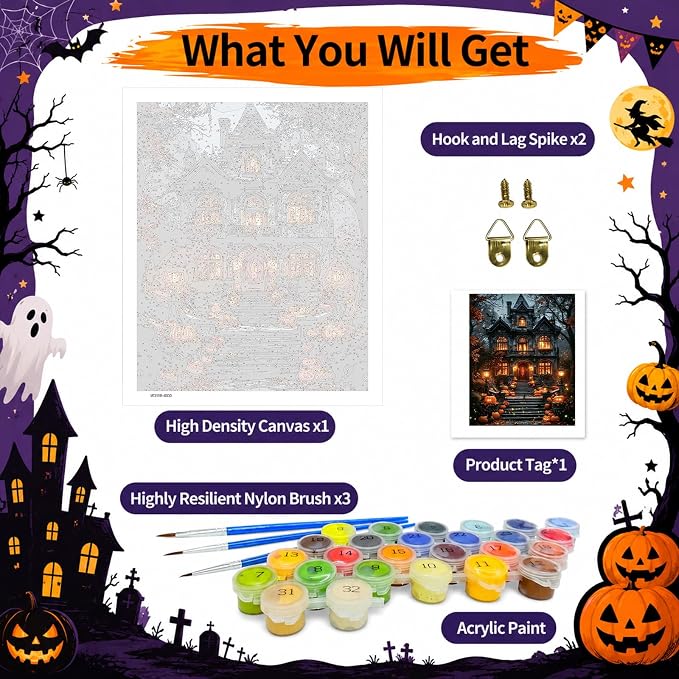 SUJINMEI Halloween Paint by Numbers Kit for Adults Without Frame 16X20 inch | Haunted House Adult Paint by Number Kits on Canvas, Halloween Paint by Numbers for Adults, Acrylic Paints for Home Wall Decor