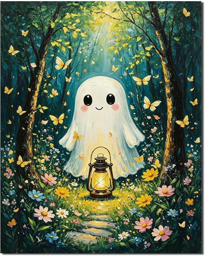 YarnWhimsy Ghost Paint by Numbers for Adults, Halloween Painting by Number